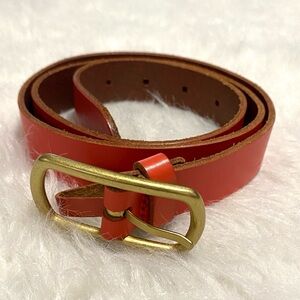Elegant Red Leather Belt with Gold Buckle 34”